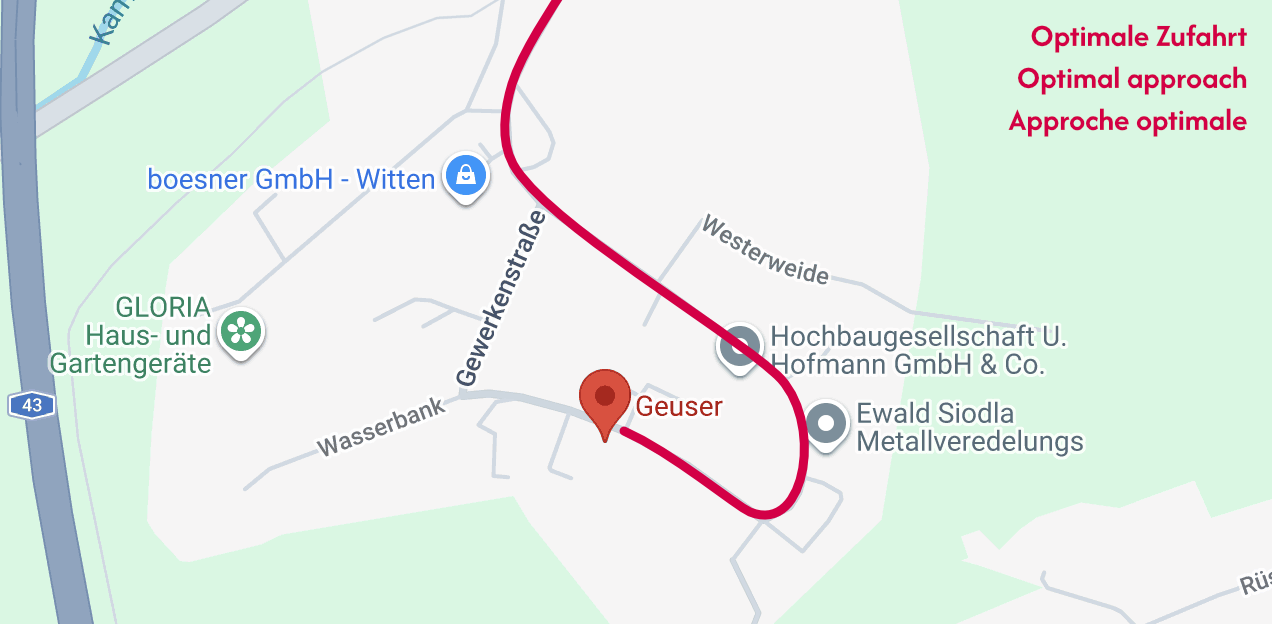 Anfahrt zur Warenannahme der Geuser GmbH